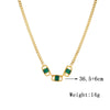 Wholesale Stainless Steel Geometric Square Inlaid Emerald Rhinestone Chain Necklace For Women With Electroplating