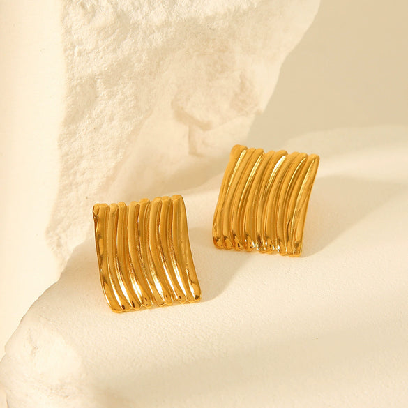 Wholesale Stainless Steel Geometric Square Pleated Electroplated Women's Earrings