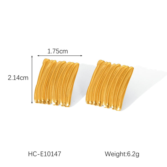 Wholesale Stainless Steel Geometric Square Pleated Electroplated Women's Earrings