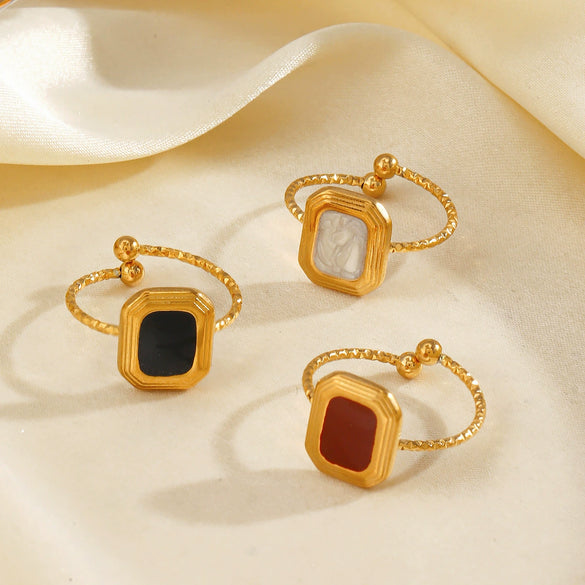 Wholesale Stainless Steel Geometric Square Ring For Women With Electroplating And Oil Dripping Design