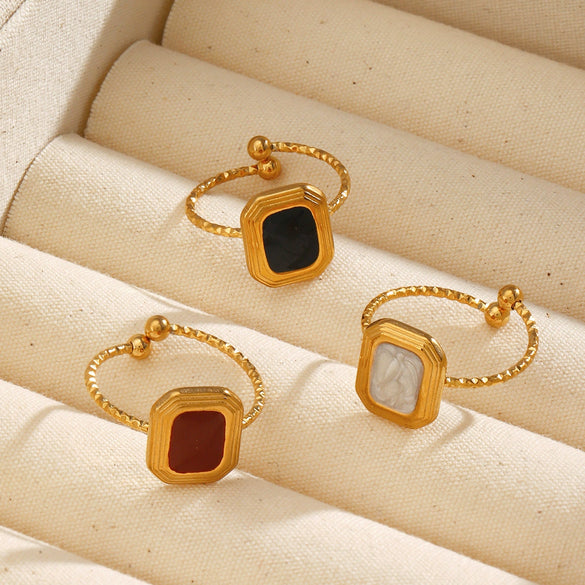 Wholesale Stainless Steel Geometric Square Ring For Women With Electroplating And Oil Dripping Design