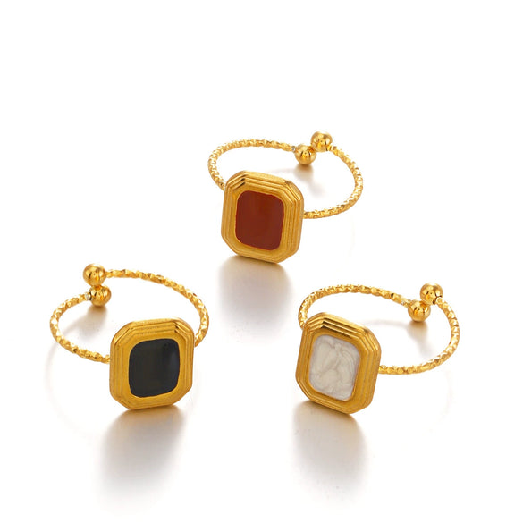 Wholesale Stainless Steel Geometric Square Ring For Women With Electroplating And Oil Dripping Design