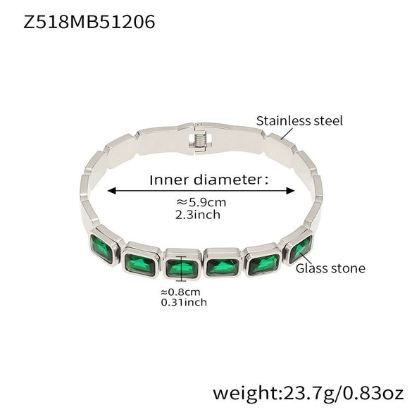 Wholesale Stainless Steel Geometric Square Stained Glass Stone 18K Gold Plated Bracelet Jewelry Accessories