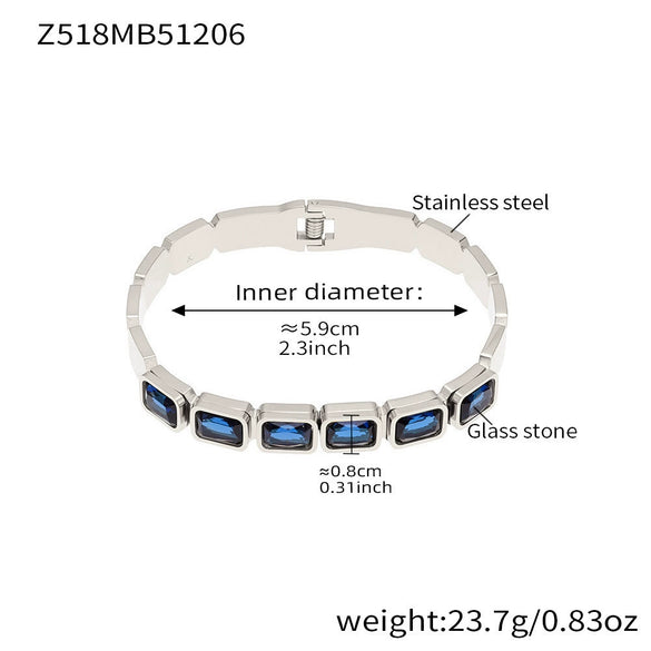 Wholesale Stainless Steel Geometric Square Stained Glass Stone 18K Gold Plated Bracelet Jewelry Accessories