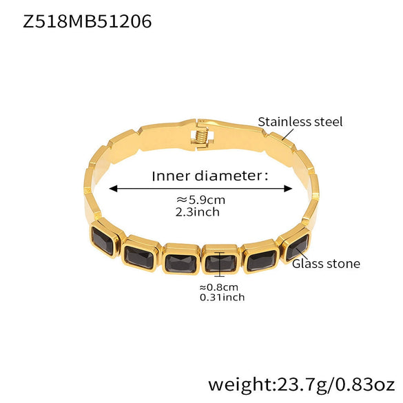 Wholesale Stainless Steel Geometric Square Stained Glass Stone 18K Gold Plated Bracelet Jewelry Accessories
