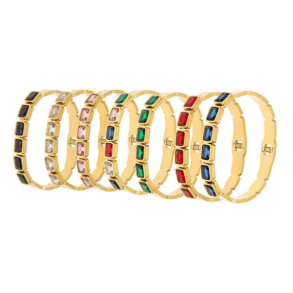 Wholesale Stainless Steel Geometric Square Stained Glass Stone 18K Gold Plated Bracelet Jewelry Accessories