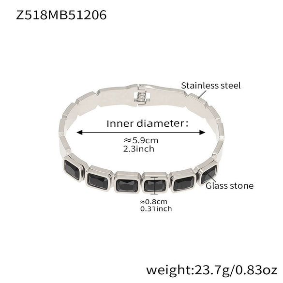 Wholesale Stainless Steel Geometric Square Stained Glass Stone 18K Gold Plated Bracelet Jewelry Accessories