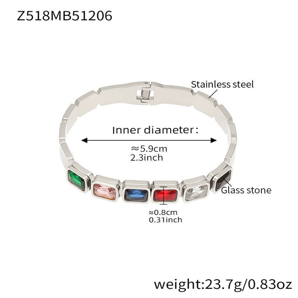 Wholesale Stainless Steel Geometric Square Stained Glass Stone 18K Gold Plated Bracelet Jewelry Accessories