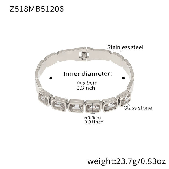 Wholesale Stainless Steel Geometric Square Stained Glass Stone 18K Gold Plated Bracelet Jewelry Accessories