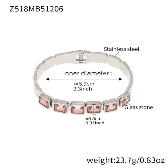 Wholesale Stainless Steel Geometric Square Stained Glass Stone 18K Gold Plated Bracelet Jewelry Accessories