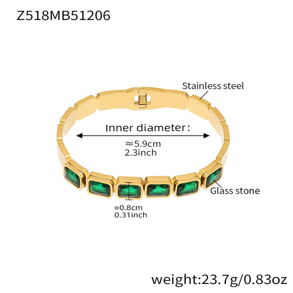 Wholesale Stainless Steel Geometric Square Stained Glass Stone 18K Gold Plated Bracelet Jewelry Accessories