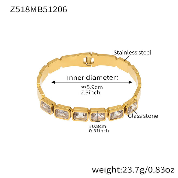 Wholesale Stainless Steel Geometric Square Stained Glass Stone 18K Gold Plated Bracelet Jewelry Accessories