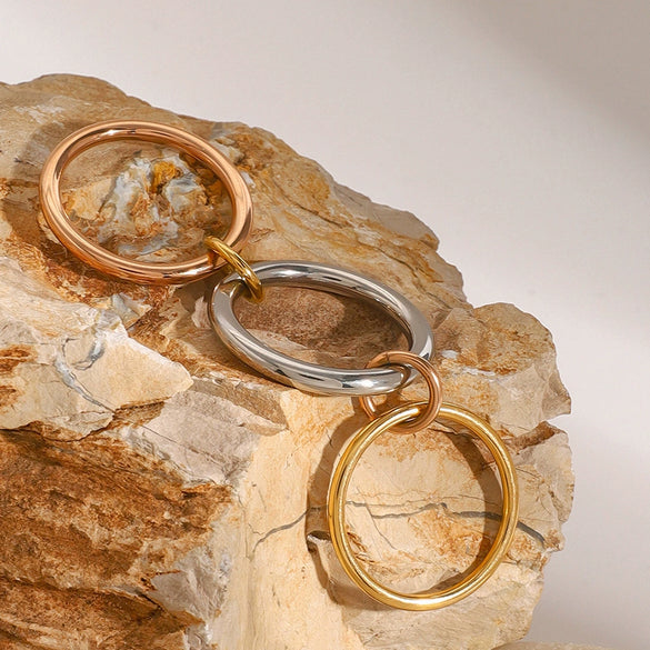 Wholesale Stainless Steel Geometric Stacked Ring Electroplated Women's Hand Jewelry