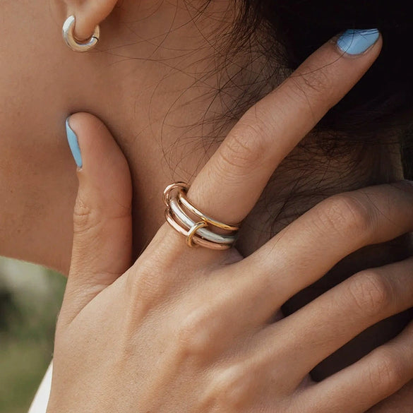 Wholesale Stainless Steel Geometric Stacked Ring Electroplated Women's Hand Jewelry