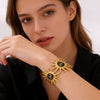 Wholesale Stainless Steel Geometric Stamped Open Bracelet With Sun Turbine Colorful Enamel Oil Drip