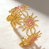 Wholesale Stainless Steel Geometric Stamped Open Bracelet With Sun Turbine Colorful Enamel Oil Drip