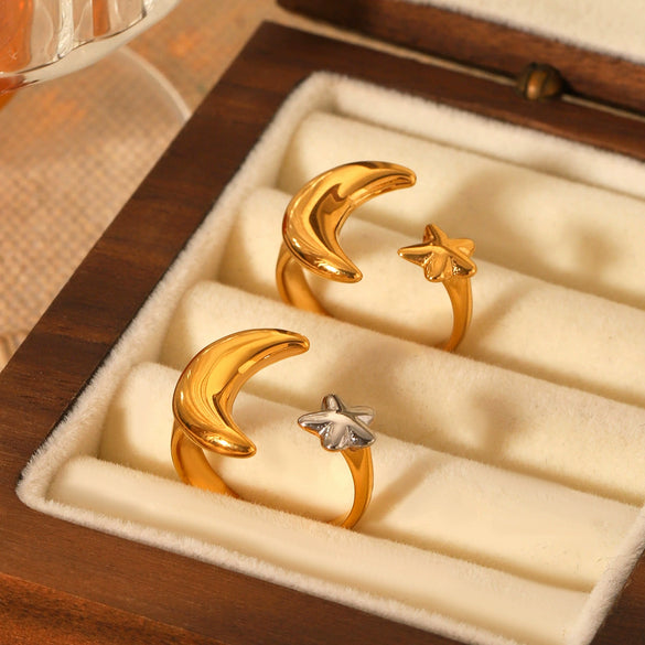 Wholesale Stainless Steel Geometric Star And Moon Ring For Women Electroplated Highend Hand Jewelry