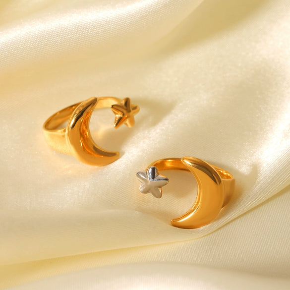 Wholesale Stainless Steel Geometric Star And Moon Ring For Women Electroplated Highend Hand Jewelry