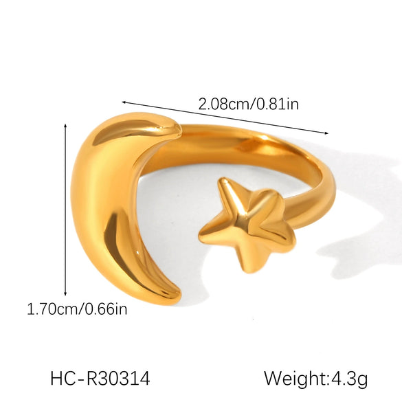 Wholesale Stainless Steel Geometric Star And Moon Ring For Women Electroplated Highend Hand Jewelry
