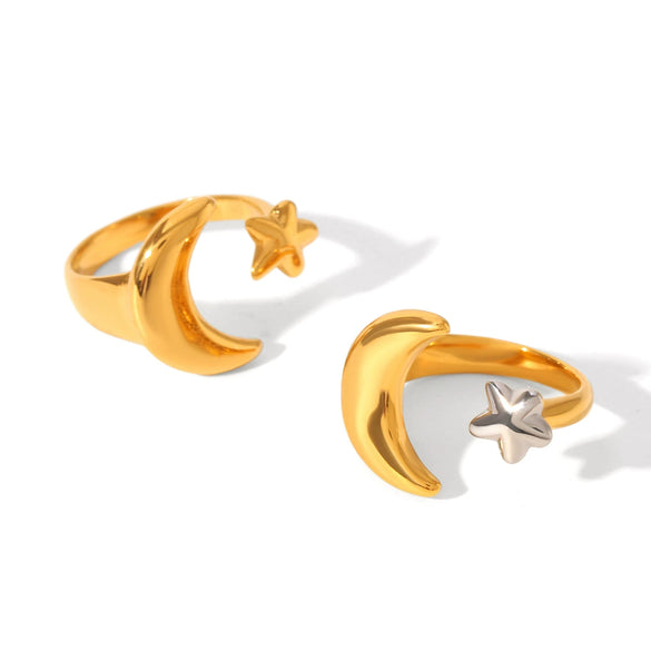 Wholesale Stainless Steel Geometric Star And Moon Ring For Women Electroplated Highend Hand Jewelry