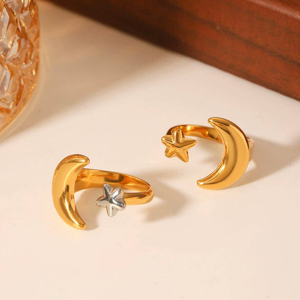 Wholesale Stainless Steel Geometric Star And Moon Ring For Women Electroplated Highend Hand Jewelry