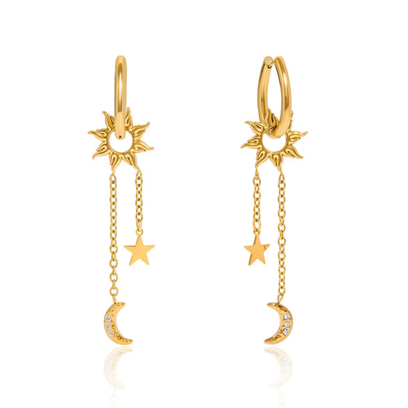 Wholesale Stainless Steel Geometric Star And Moon Tassel Earrings Light Luxury Highend Vacuum Plated In Furnace Women's Jewelry