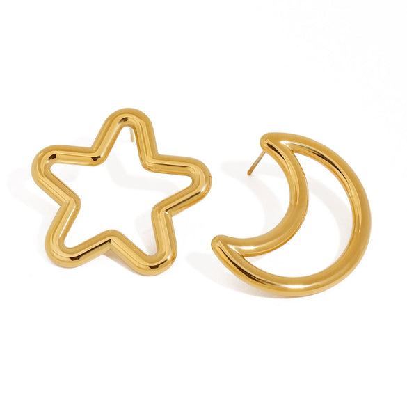 Wholesale Stainless Steel Geometric Star Moon Earrings With Electroplating Light Luxury And Original Design For Women