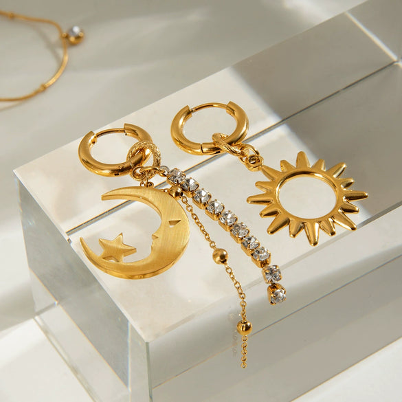 Wholesale Stainless Steel Geometric Star Moon Sun Tassel Earrings Electroplated For Women