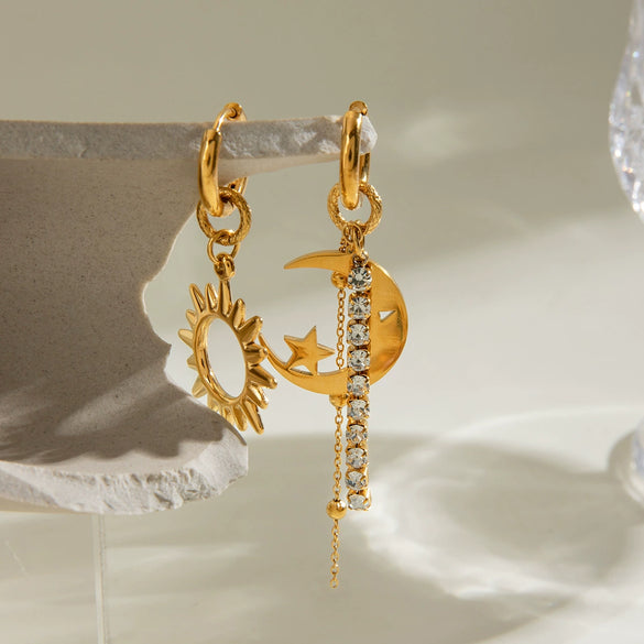 Wholesale Stainless Steel Geometric Star Moon Sun Tassel Earrings Electroplated For Women