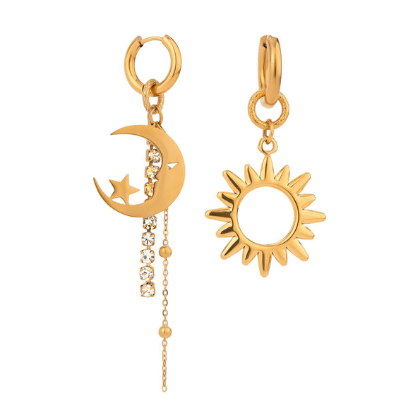 Wholesale Stainless Steel Geometric Star Moon Sun Tassel Earrings Electroplated For Women