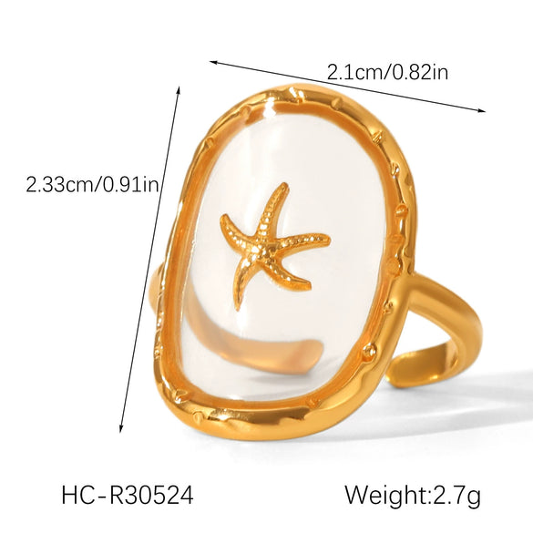 Wholesale Stainless Steel Geometric Star Pattern Glue Process Open Ring Jewelry For Women