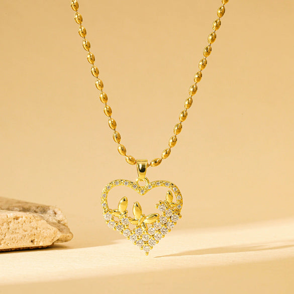 Wholesale Stainless Steel Geometric Star Pendant Necklace With Mixed Gemstone Inlay And Electroplating For Women Rice Bead Chain