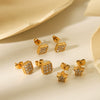 Wholesale Stainless Steel Geometric Star Stud Earrings For Women Electroplated With 18K Gold And Diamond Inlay