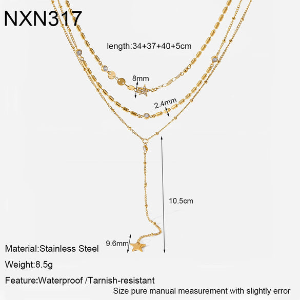 Wholesale Stainless Steel Geometric Star Threelayer Stacked Yshaped Chain Necklace With Vacuum Real Gold Plating In Pvd Furnace For Women