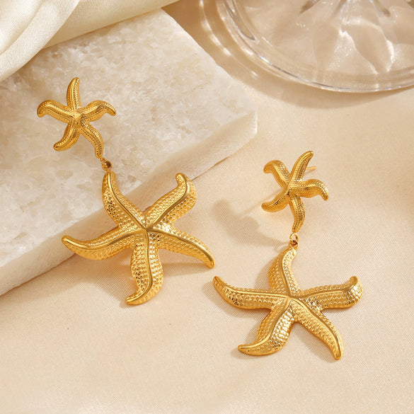 Wholesale Stainless Steel Geometric Starfish Earrings Electroplated For Women