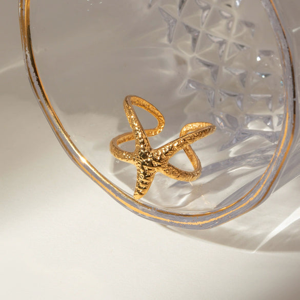 Wholesale Stainless Steel Geometric Starfish Opening Ring Electroplated Jewelry Accessories For Women