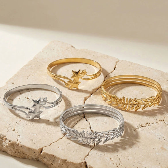 Wholesale Stainless Steel Geometric Starry Design Branchshaped Electroplated 18K Gold Clasp Bracelet Accessories