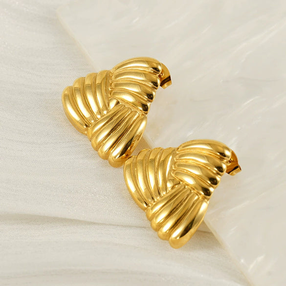 Wholesale 316L Stainless Steel Geometric Striped Spiral Earrings With Electroplating