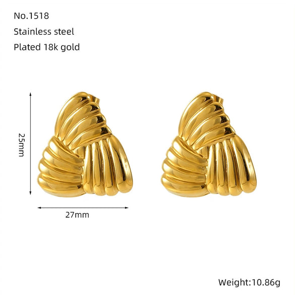 Wholesale 316L Stainless Steel Geometric Striped Spiral Earrings With Electroplating