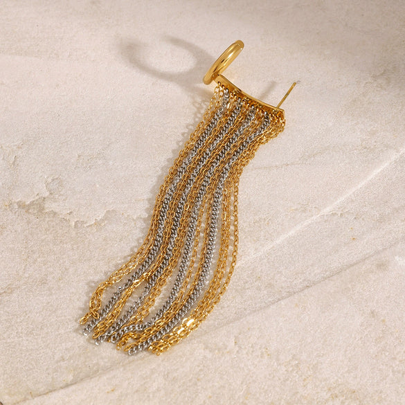 Wholesale Stainless Steel Geometric Style Electroplated Chain Tassel Earrings For Women