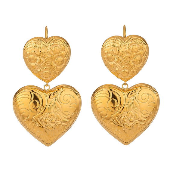 Wholesale Stainless Steel Geometric Style Electroplated Love Flower Texture Wave Ear Hook Earrings For Women