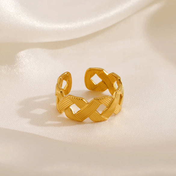 Wholesale Stainless Steel Geometric Style Electroplated Opening Adjustable Ring For Women