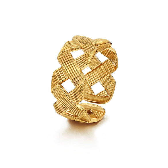 Wholesale Stainless Steel Geometric Style Electroplated Opening Adjustable Ring For Women