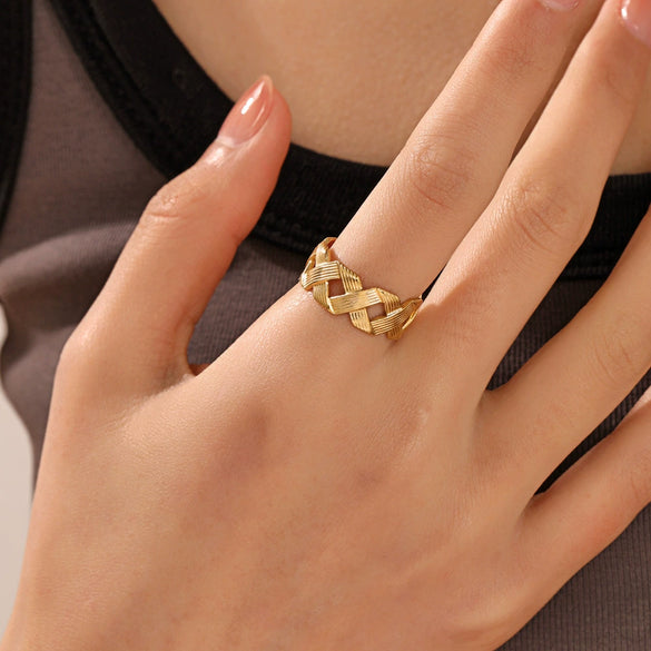Wholesale Stainless Steel Geometric Style Electroplated Opening Adjustable Ring For Women
