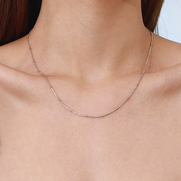 Wholesale Stainless Steel Geometric Style Electroplated Round Snake Bone Clip Bead Chain Necklace For Women