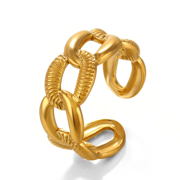 Wholesale Stainless Steel Geometric Style Hip Hop Ring With 18K Gold Plated Hammer Design