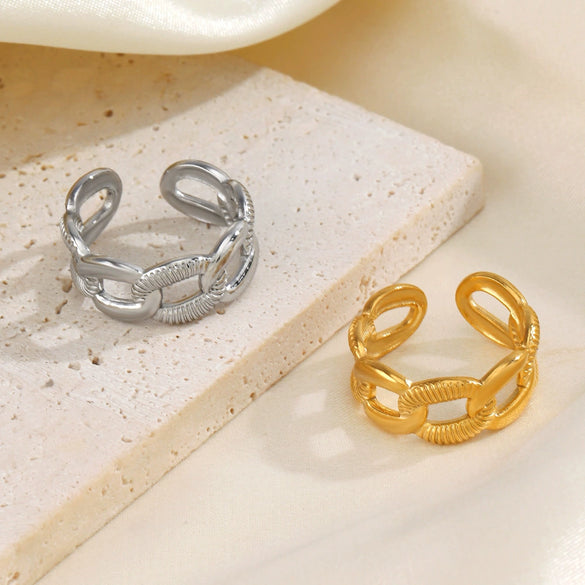 Wholesale Stainless Steel Geometric Style Hip Hop Ring With 18K Gold Plated Hammer Design