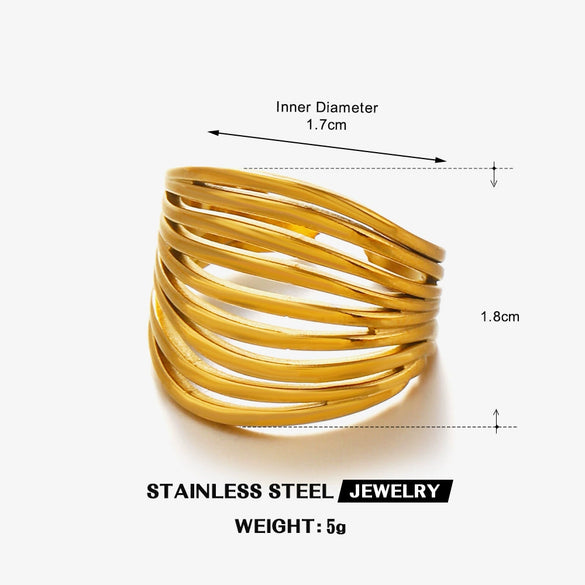Wholesale Stainless Steel Geometric Style 18K Gold Plated Opening Adjustment Lady Ring