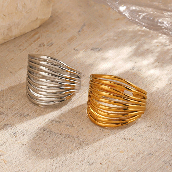 Wholesale Stainless Steel Geometric Style 18K Gold Plated Opening Adjustment Lady Ring