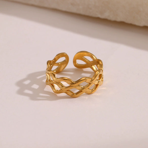 Wholesale Stainless Steel Geometric Style 18K Goldplated Opening Adjustable Ring For Women